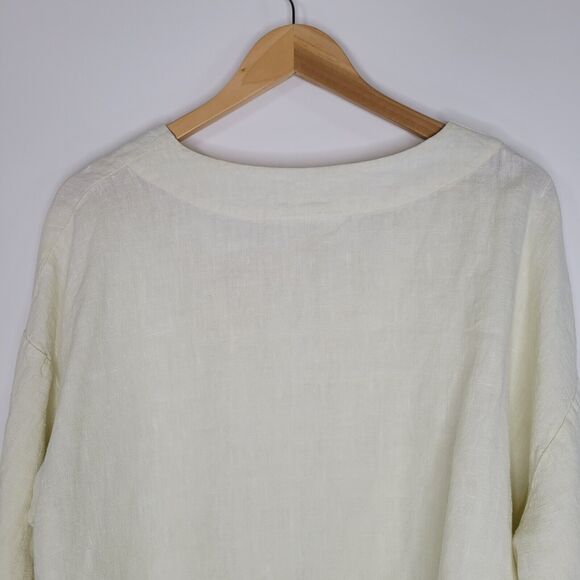BRYN WALKER Ivory Linen Button-Back Cardigan Size M Lagenlook Boxy Off White - Picture 6 of 13